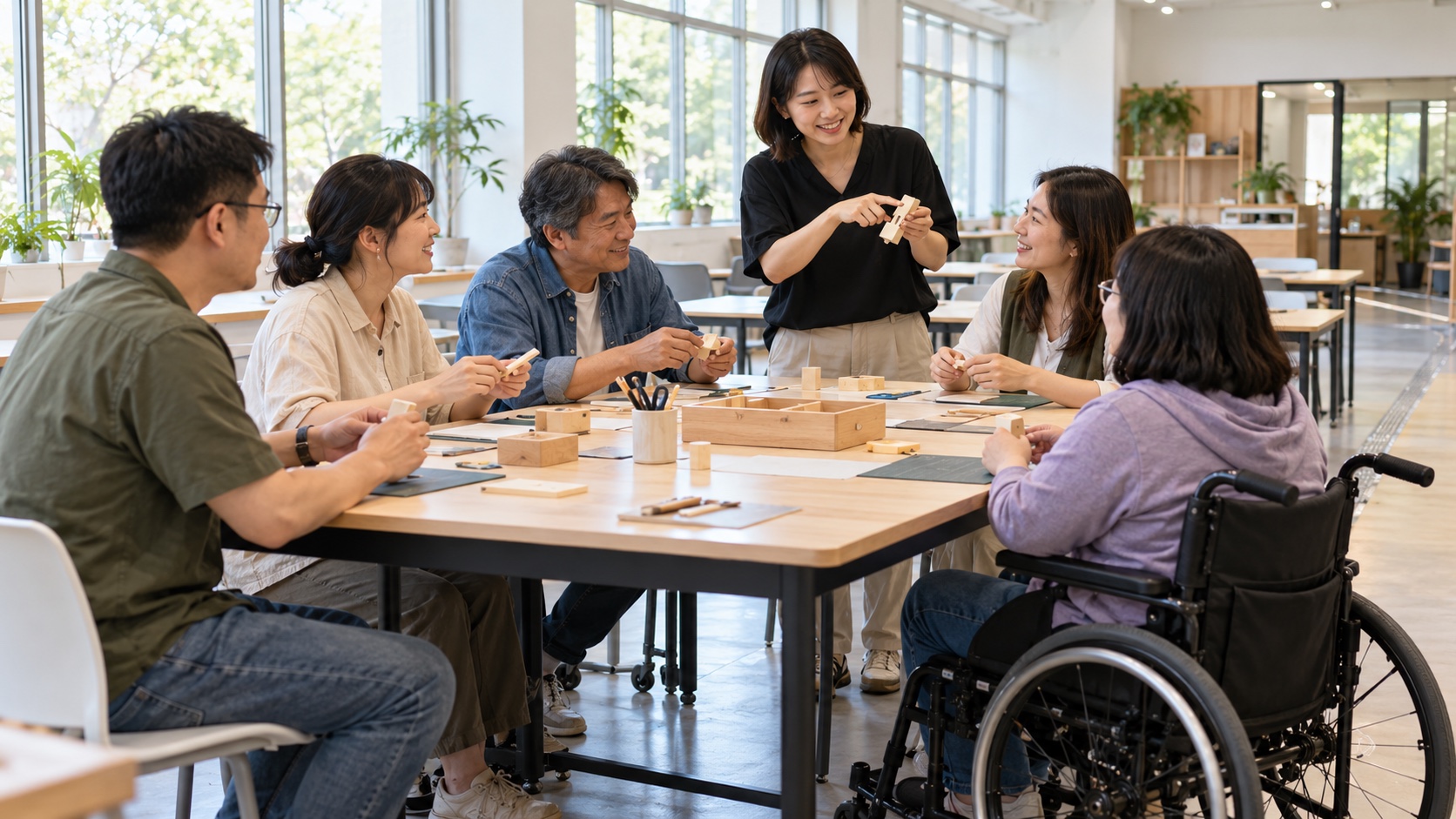 台灣成人學員在具備無障礙動線的明亮教室共同參與實作課程